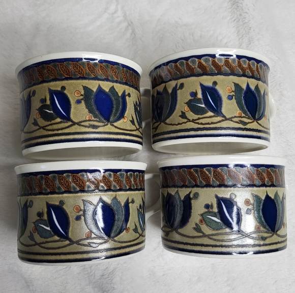 Mikasa Intaglio ARABELLA Floral Blue and Brown Ceramic Mugs Set Of 4. - Picture 2 of 12
